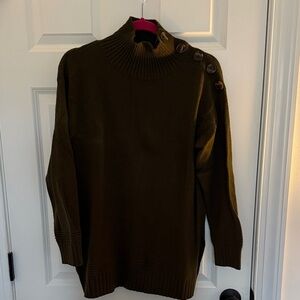 Anthropologie Dark Olive Buttoned Turtleneck Sweater